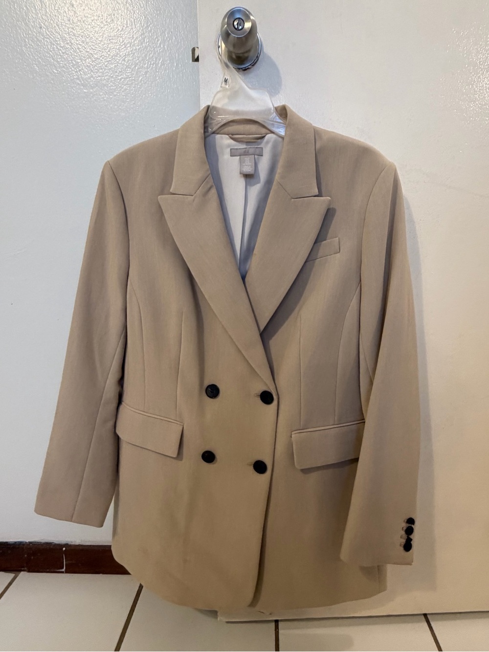 Double-Breasted Beige Women's Oversized H&M Blazer